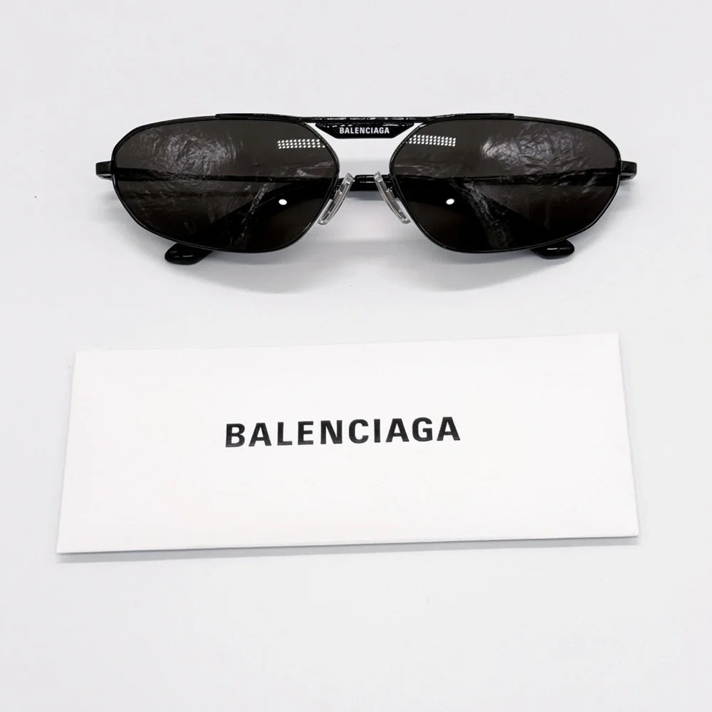 NEW BALENCIAGA BB0245S 001 OVAL BLACK METAL UNISEX SUNGLASSES BALENCIAGA
